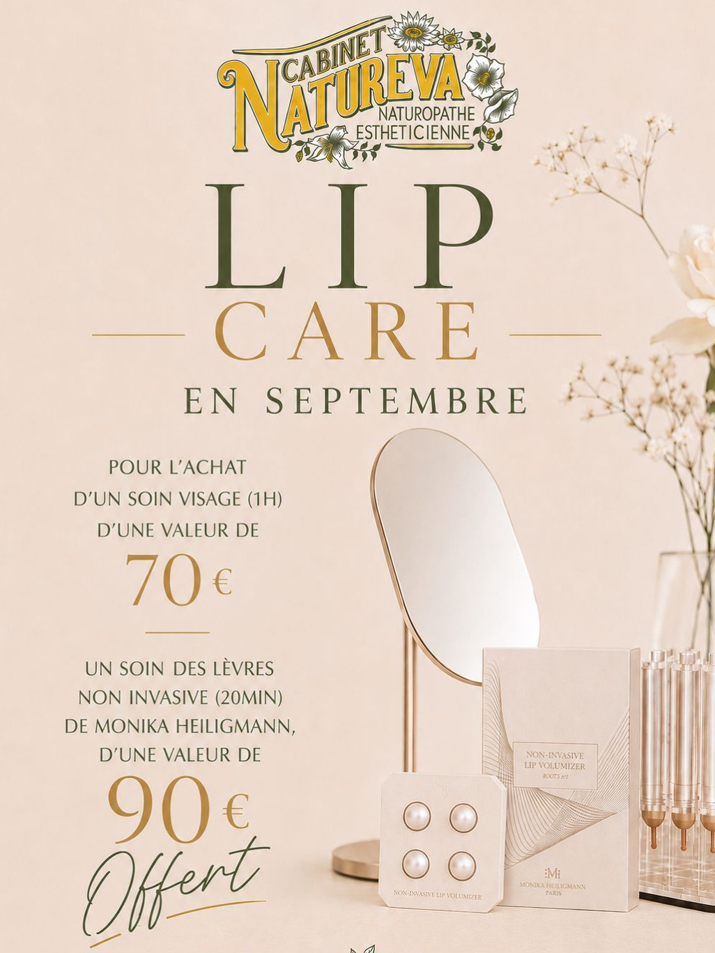 Lip Care en Septembre : Pour l'achat d'un soin visage (1h) d'une valeur de 70€, un soin des lèvres non invasive (20 min) de Monika Heiligmann, d'une valeur de 90€ offerte